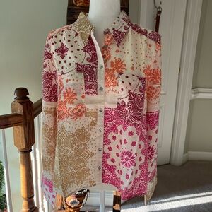 Sundance Ryleigh Mixed Print Shirt - Multicolor Patchwork Blouse XL, New